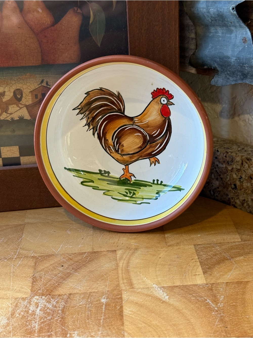 Signed Hand Painted Portuguese Rooster Bowl | Carla Abreu Pottery | Folk Art